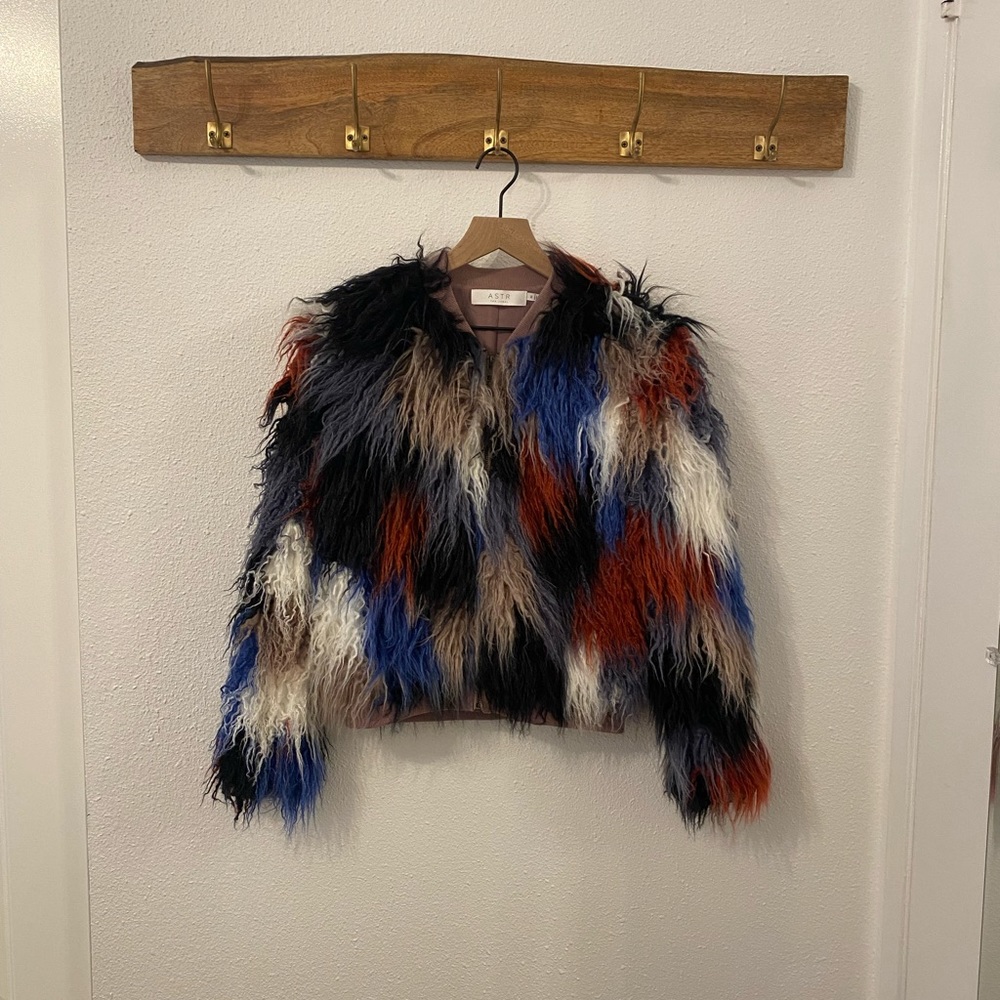 Like New ASTR The Label Multicolored Faux Fur Jacket